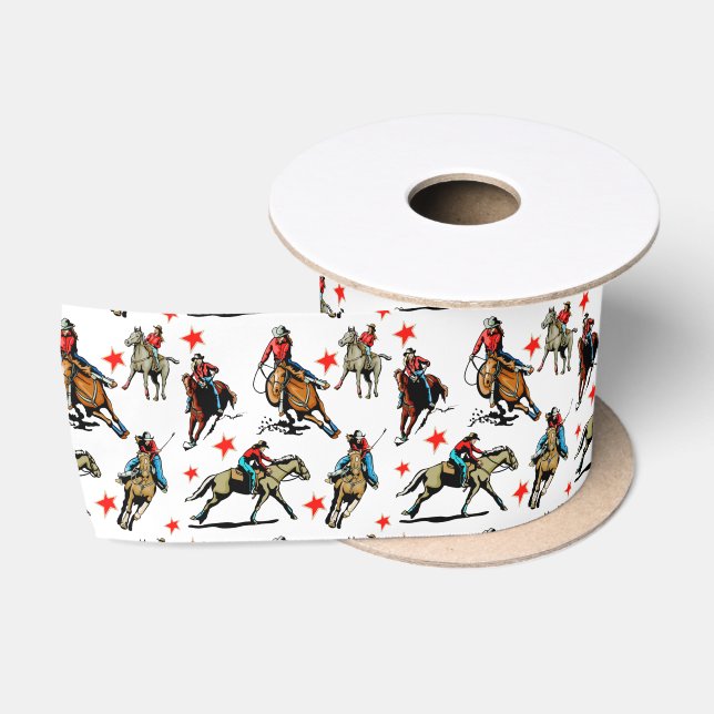 Western Rodeo Cowgirls On Horses Satin Ribbon (Spool)