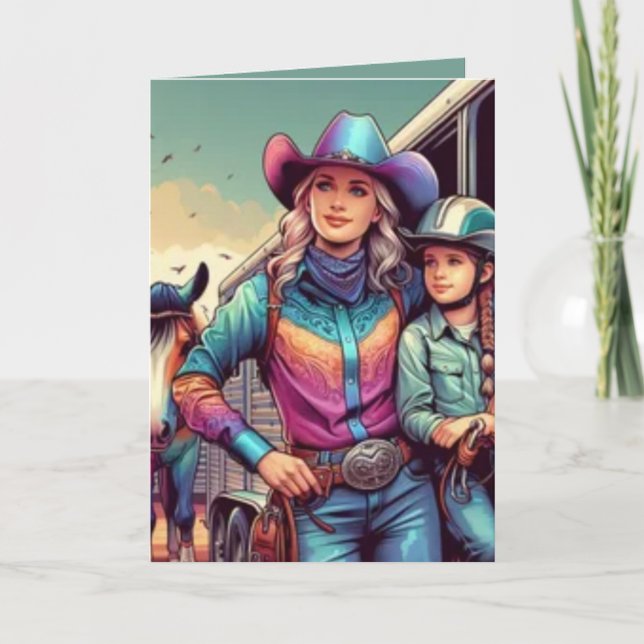 Western Rodeo  Cowgirls Personalized Birthday Card (Front)