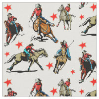 Western Rodeo Cowgirls Riding Horses Design Fabric