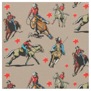 Western Rodeo Cowgirls Riding Horses Design Fabric