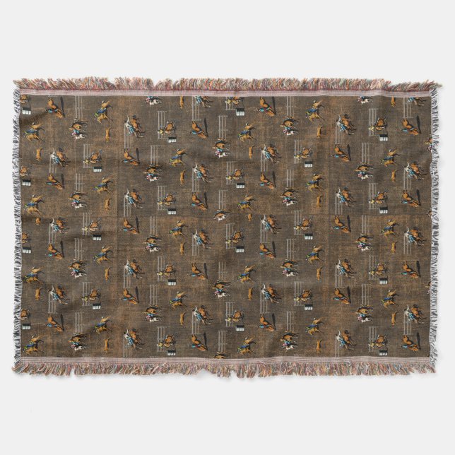 Western Rodeo Design Brown Throw Blanket (Front)