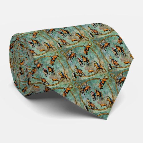 Western Rodeo Event Scene Cowboy Cowgirls Horses Neck Tie