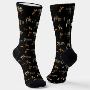 Western Rodeo Event Scene Cowboy Cowgirls Horses Socks