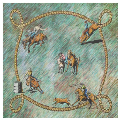 Western Rodeo Events Cowboy Cowgirl Fabric