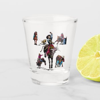 Western Rodeo Events Cowboy Cowgirl Horses Shot Glass by RODEODAYS at Zazzle
