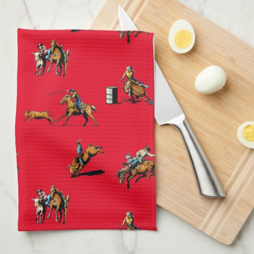 Western Rodeo Events Cowboys Cowgirls ANY COLOR Kitchen Towel