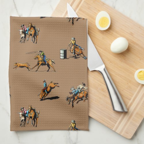 Western Rodeo Events Cowboys Cowgirls ANY COLOR Kitchen Towel