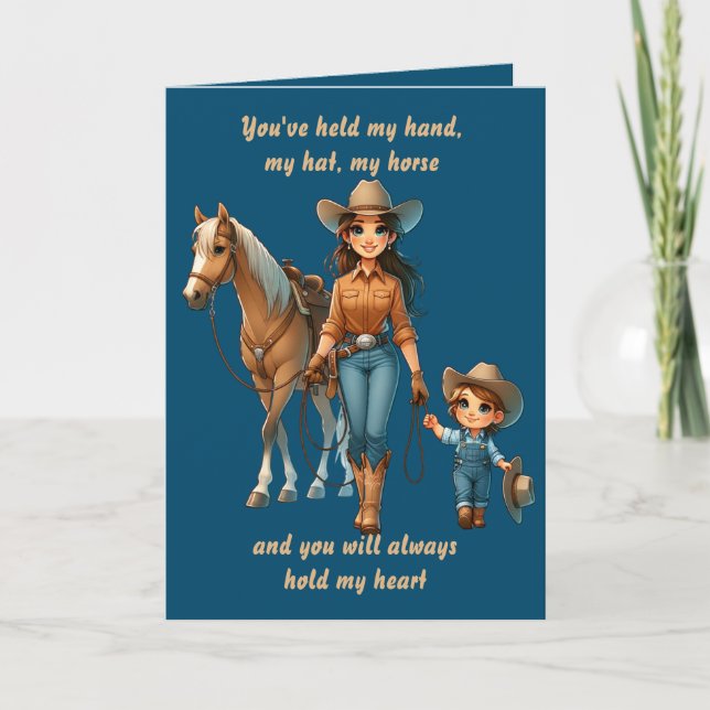 Western Rodeo Horse Cowgirl Mom and Child Custom Card (Front)