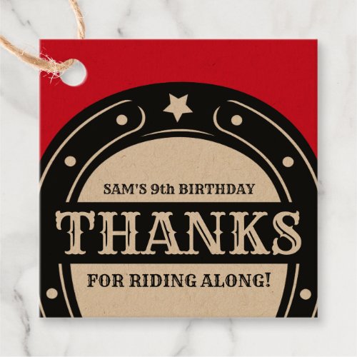Western Rodeo Horseshoe Birthday Thank You Favor Tags