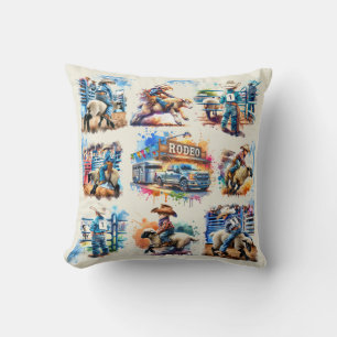 Western Rodeo Kids Mutton Busting  Scenes Throw Pillow