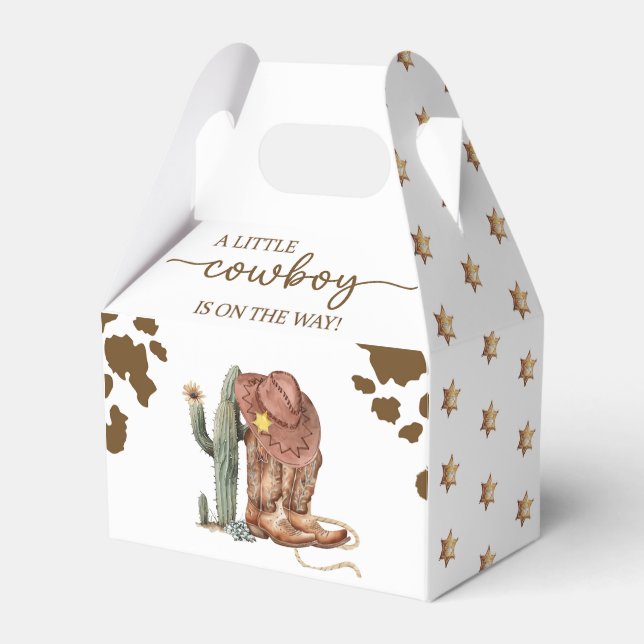 Western Rodeo Little Cowboy Baby Shower Favor Boxes (Front Side)
