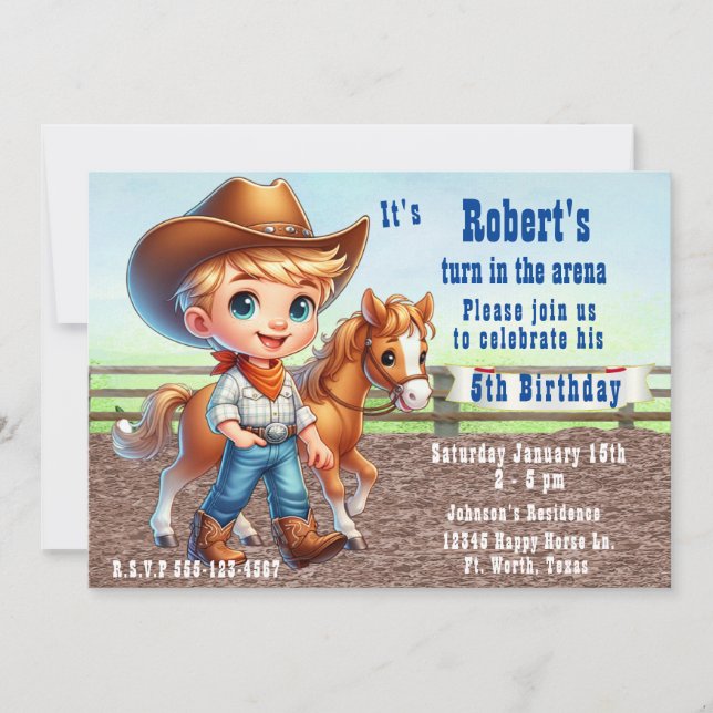 Western Rodeo Little Cowboy With Horse Birthday Invitation (Front)