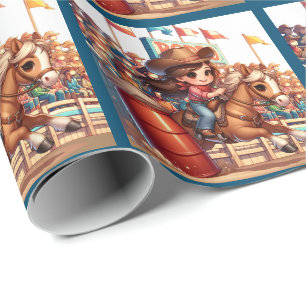 Western Rodeo Little Cowgirl Barrel Racing Wrapping Paper