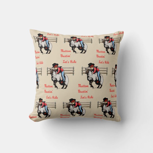 Western  Rodeo Mutton Bustin'  Kid Throw Pillow (Front)