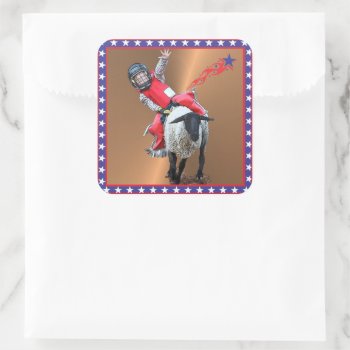 Western Rodeo Mutton Busting Cowboy Kid Square Sticker by RODEODAYS at Zazzle