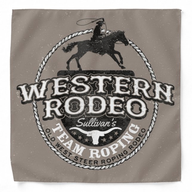Western Rodeo Old West Steer Roping Personalized Bandana (Front)