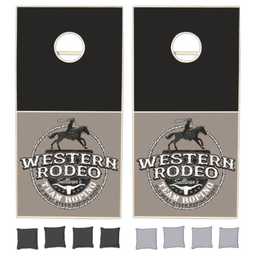 Western Rodeo Old West Steer Roping Personalized Cornhole Set