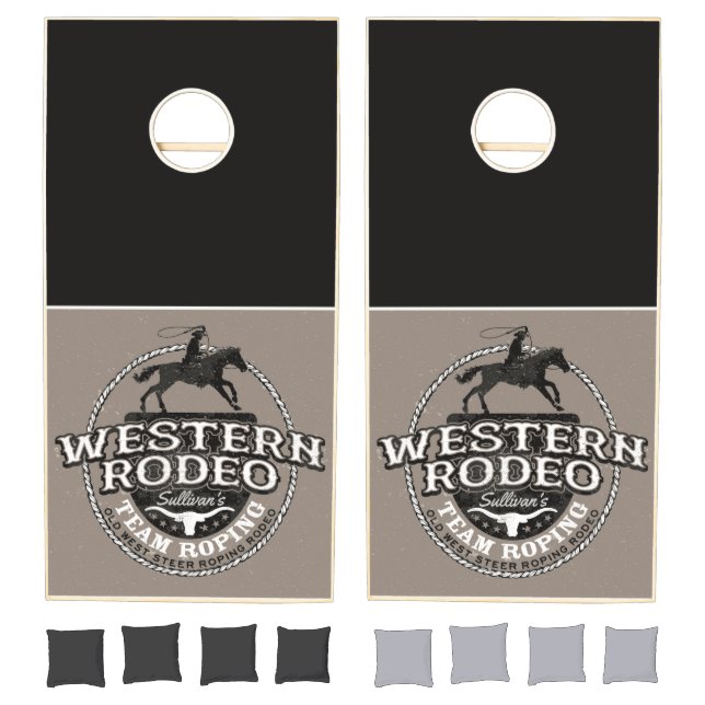 Western Rodeo Old West Steer Roping Personalized Cornhole Set (Set)