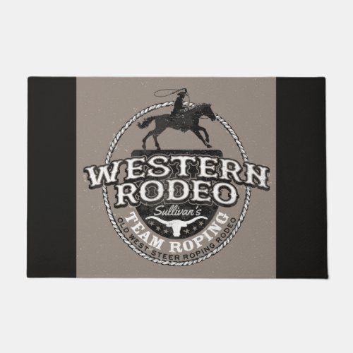 Western Rodeo Old West Steer Roping Personalized Doormat