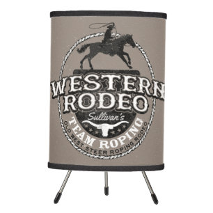 Western Rodeo Old West Steer Roping Personalized Tripod Lamp