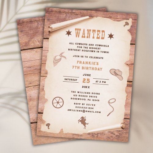 Western Rodeo Rustic Wanted Birthday Invitation