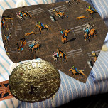 Western Rodeo Scene Cowboy Cowgirls Horses Neck Tie<br><div class="desc">Rodeo scene western necktie with cowboys and cowgirl rodeo events This design is on a distressed brown background with rusty scratches. See the close up view.</div>