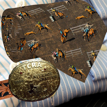 Western Rodeo Scene Cowboy Cowgirls Horses Neck Tie by RODEODAYS at Zazzle