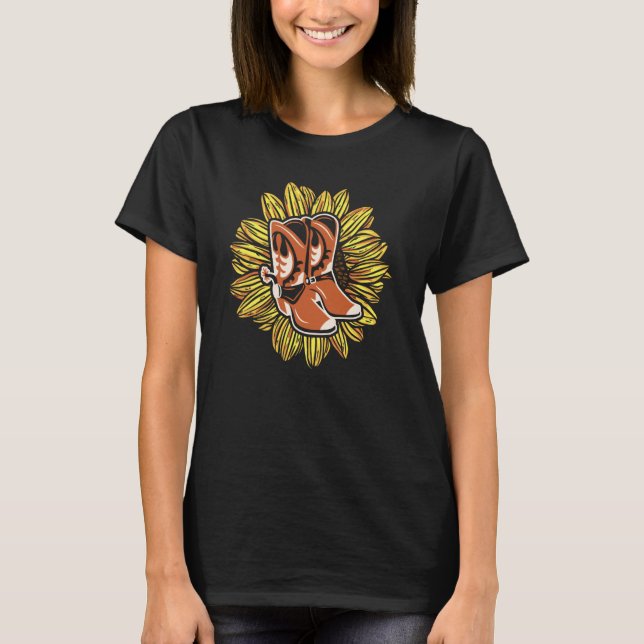 Western Rodeo Southern Gals Retro Floral Cowgirl B T-Shirt (Front)