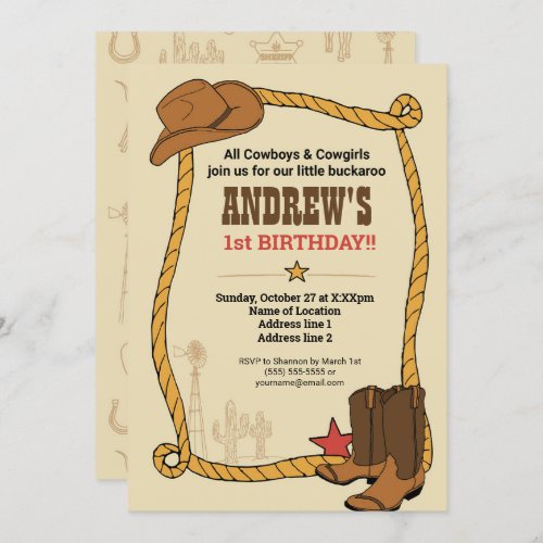Western Rodeo Themed Party 1st Rodeo BirthdayParty Invitation