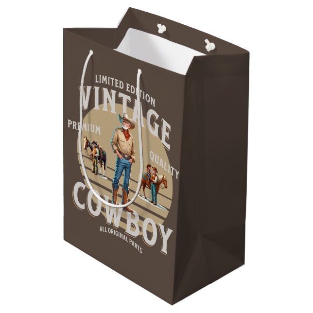 Western Rodeo Vintage Cowboy  Medium Gift Bag (Back Angled)