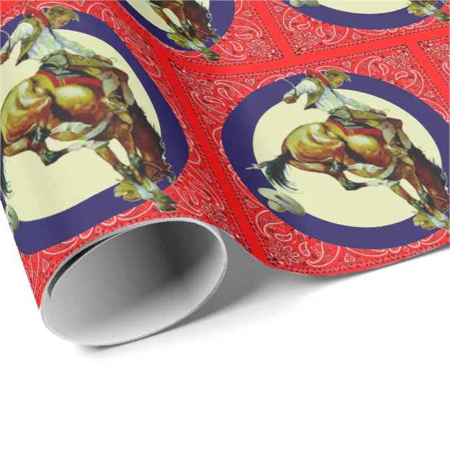 Western Rodeo Vintage Cowboy On Bucking Horse Wrapping Paper | Zazzle