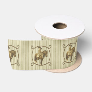 Western Rodeo Vintage Cowgirl On Horse Satin Ribbon