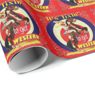 Western Rodeo Vintage Cowgirl Rearing Horse Wrapping Paper