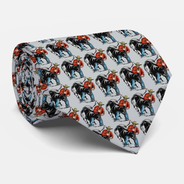 Western RodeoCowboy Steer Wrestling Men's Necktie (Rolled)