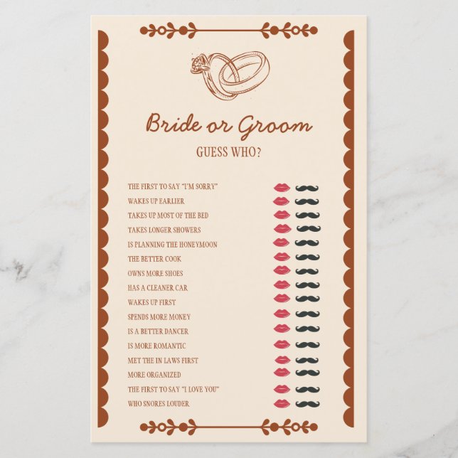 Western Romance Bride or Groom Shower Game (Front)