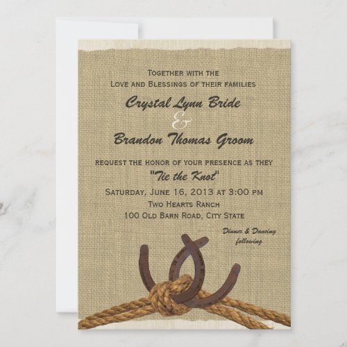 Western Rope and Horse Shoes Wedding Invitation