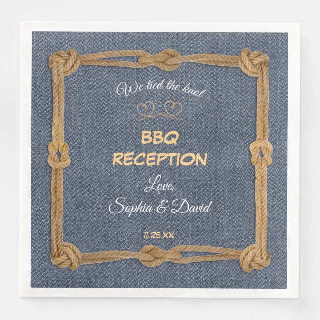Western Rope We Tied The Knot BBQ Reception Paper Dinner Napkins (Front)