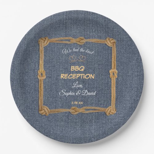Western Rope We Tied The Knot BBQ Reception Paper Plates