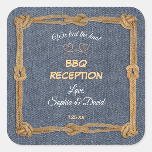Western Rope We Tied The Knot BBQ Reception Square Sticker