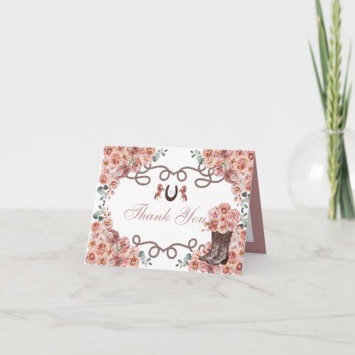 Western Rose Gold Quinceanera Thank You Card