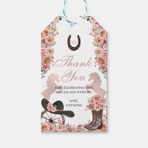 Western Rose Gold Ranchero Quinceanera Gift Tags