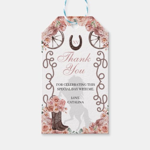 Western Rose Gold Ranchero Quinceanera Gift Tags