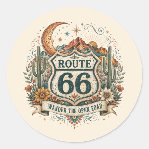 Western Route 66 Saguaro Sunset Decal Classic Round Sticker