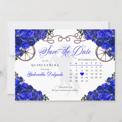Western Royal Blue Quinceaera Save The Date Invitation