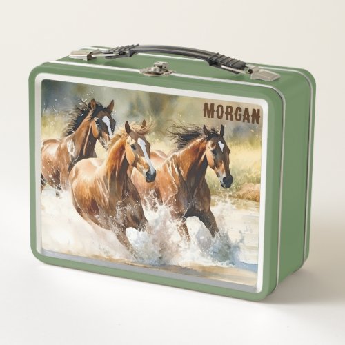 Western Running Horses Custom School Metal Lunch Box