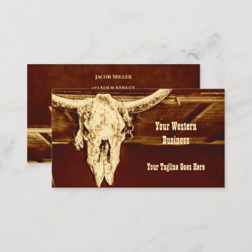 Western Rust Brown Rustic Bull Cow Skull Barn Business Card