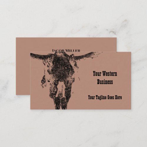 Western Rustic Beige Black Vintage Bull Skull Business Card