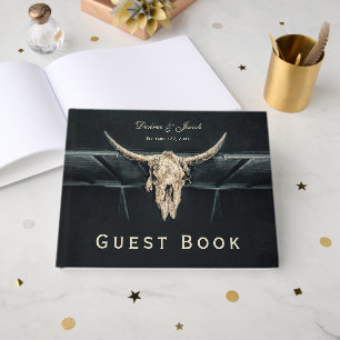 Western Rustic Beige Gray Country Bull Skull Guest Book