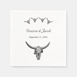 Western Rustic Black And White Wedding Bull Skull Napkins