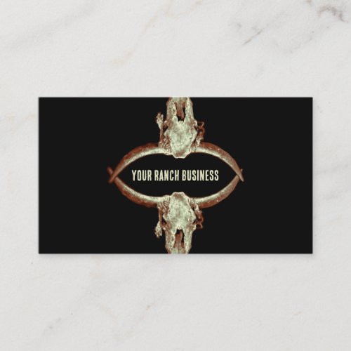 Western Rustic Black Beige Country Bull Skull Business Card